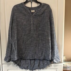 Caslon Chambray Blouse with Mandarin Collar